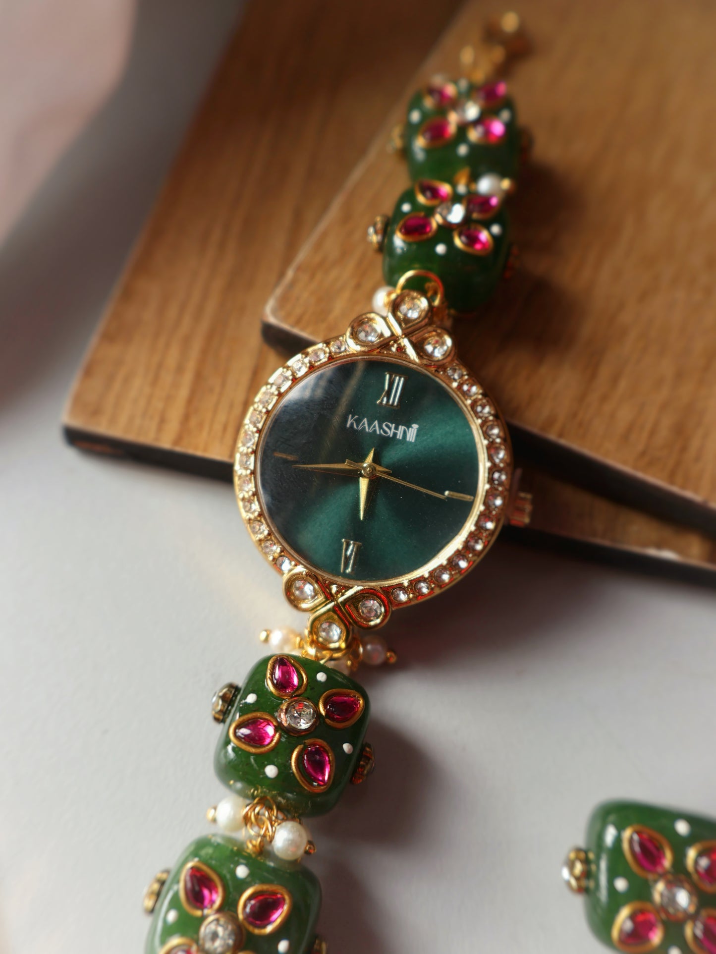 Delta Green Kundan Wrist Watch