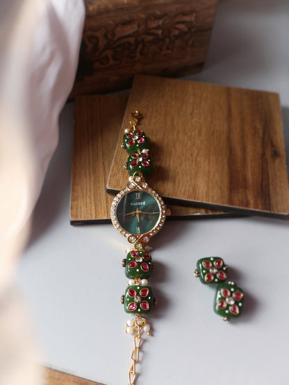 Delta Green Kundan Wrist Watch
