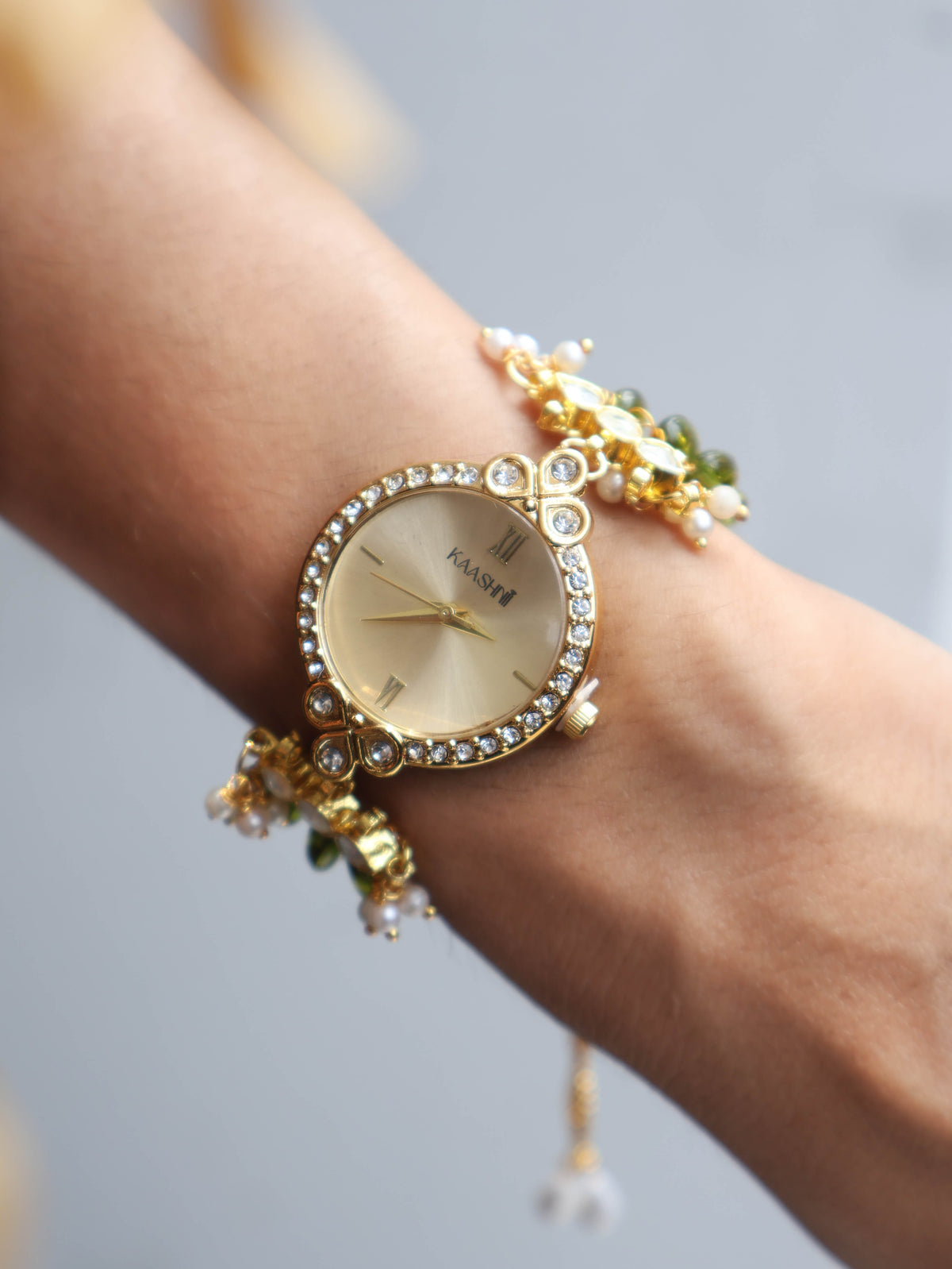 Canna Kundan Pearl Wrist Watch
