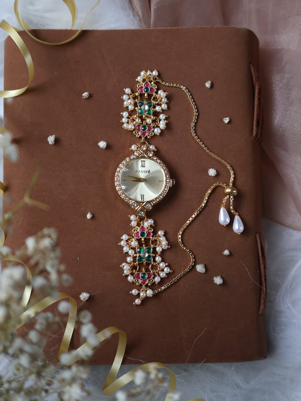 Aviva Pink Kundan Wrist Watch
