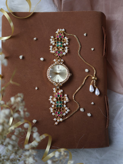 Aviva Pink Kundan Wrist Watch