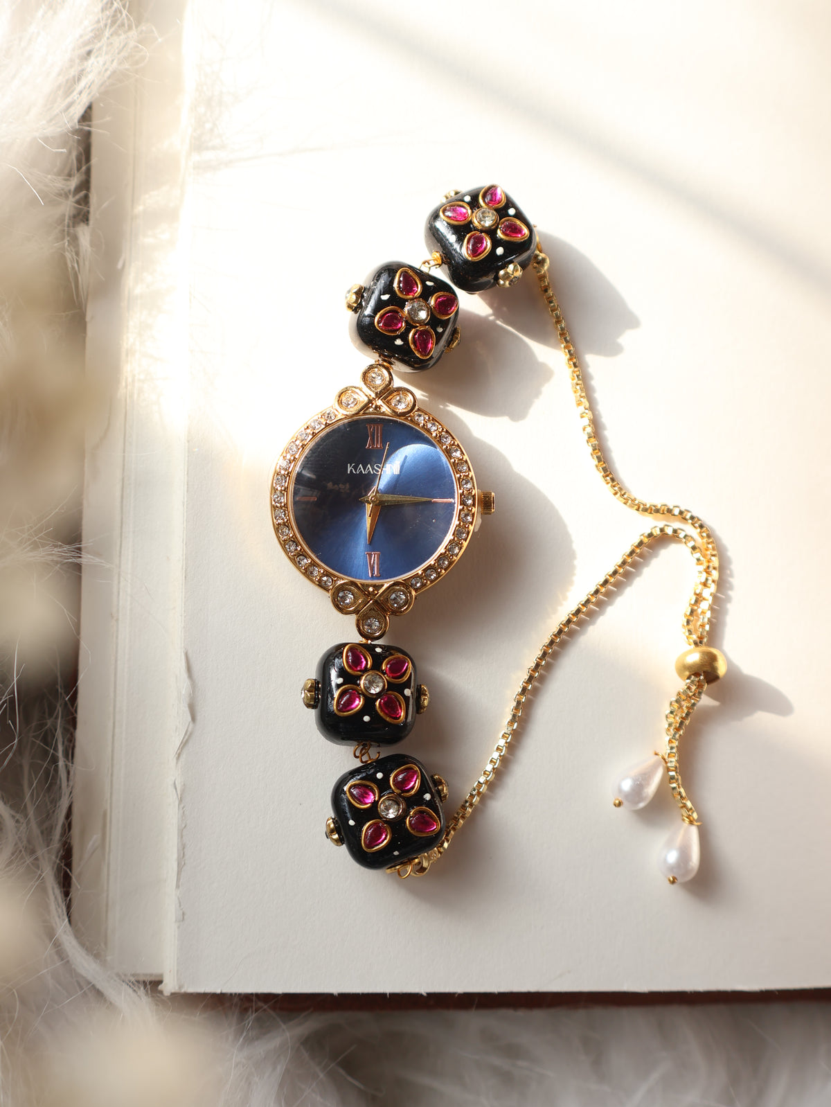Clover Black & Blue Wrist Watch