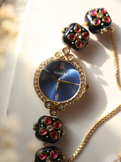 Clover Black & Blue Wrist Watch