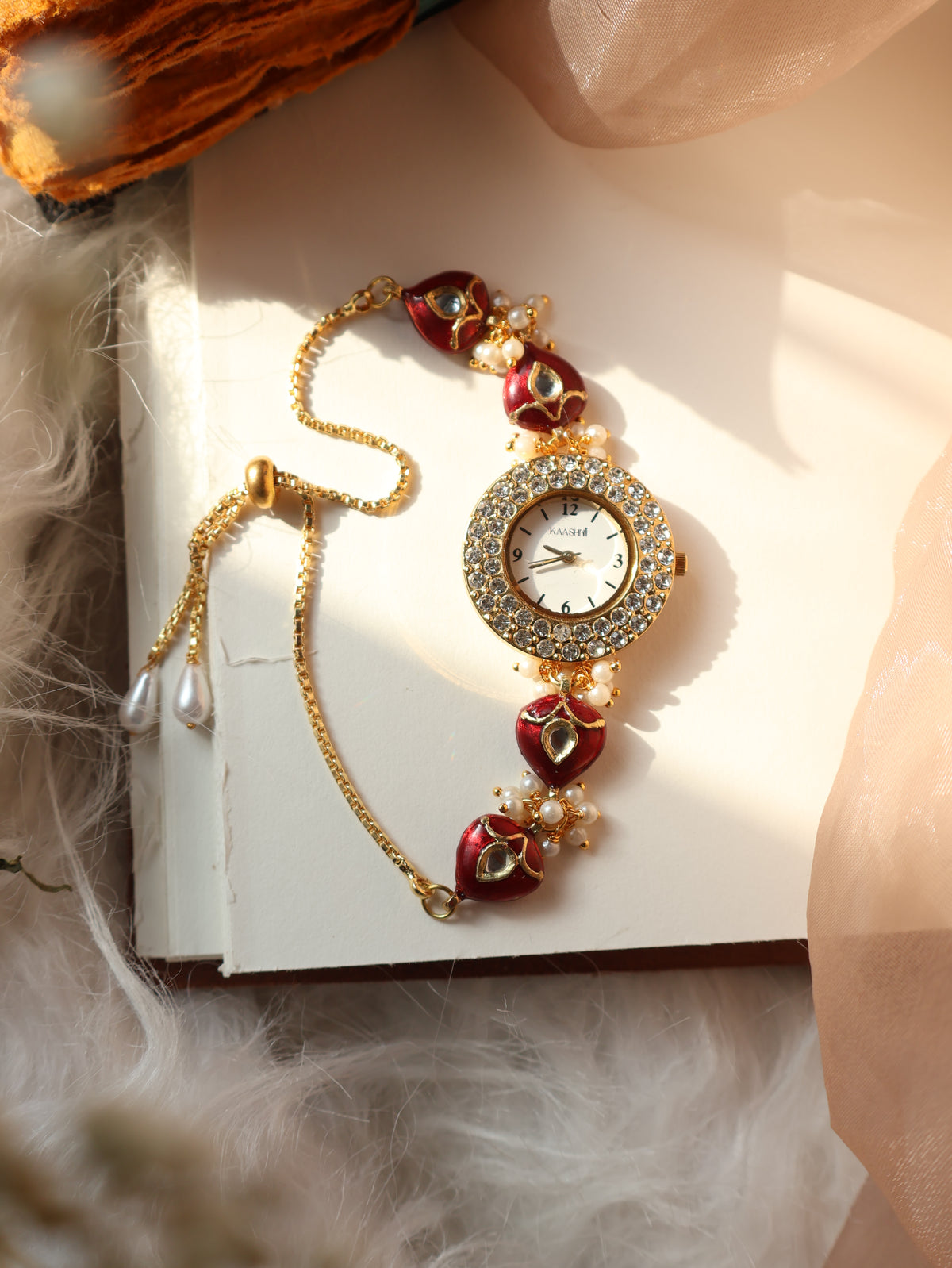 Vesper Red Kundan Wrist Watch