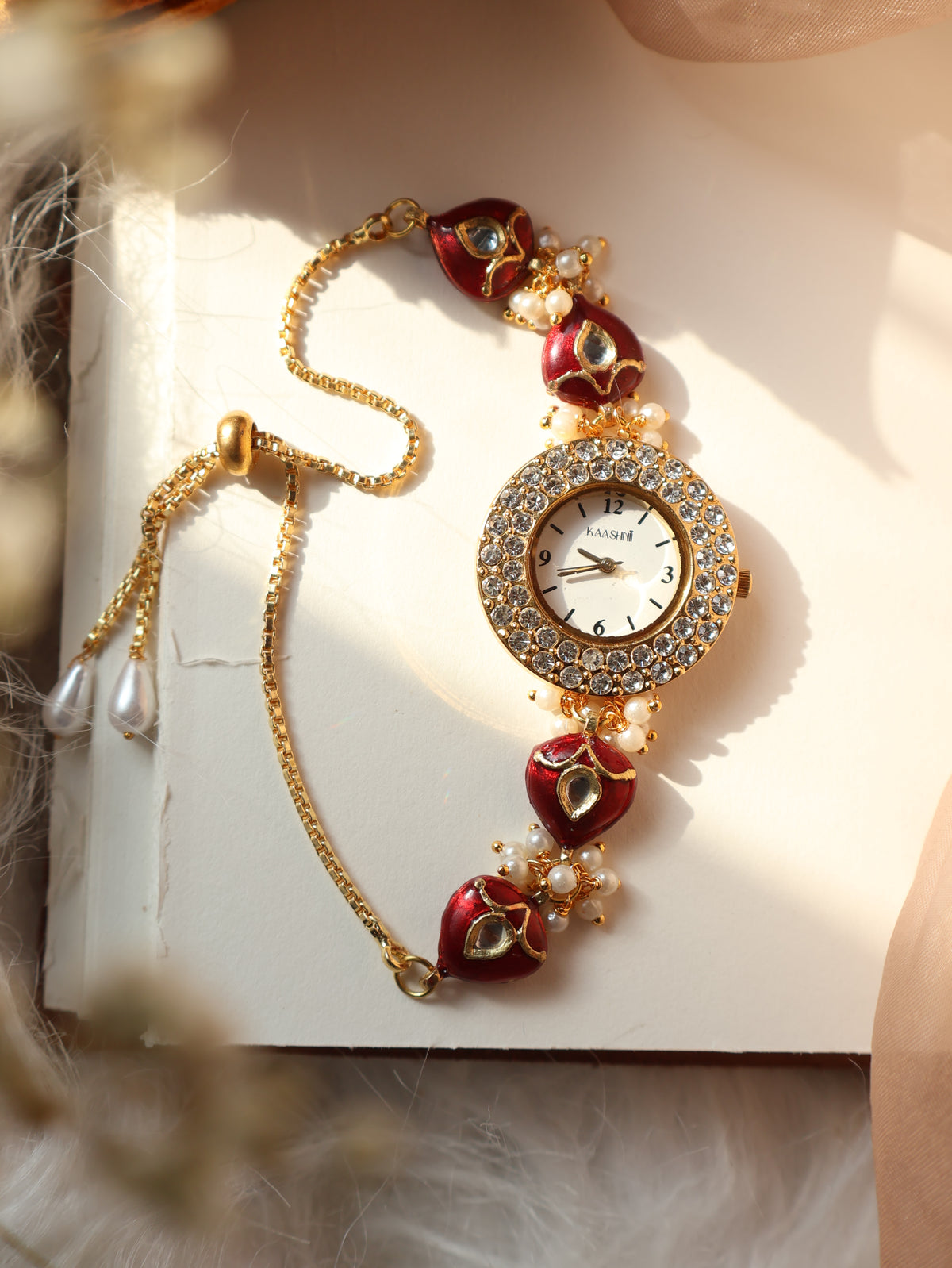 Vesper Red Kundan Wrist Watch