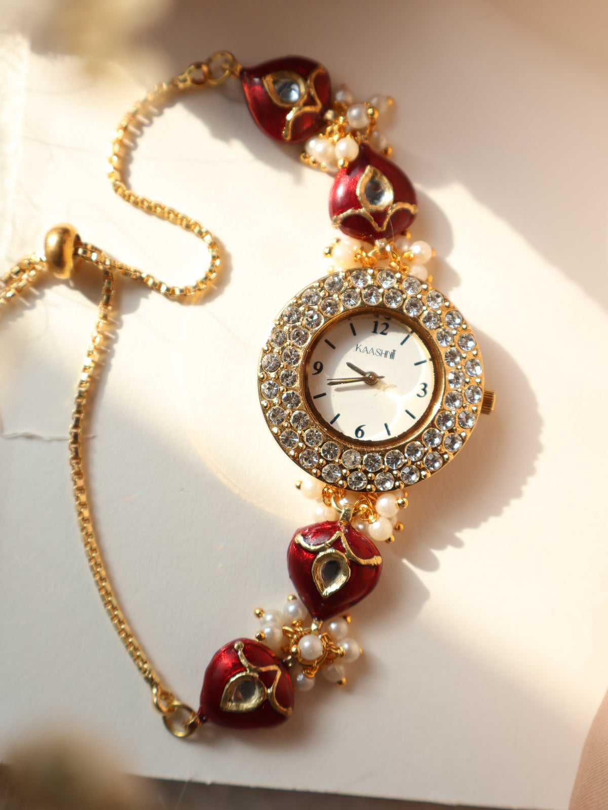 Vesper Red Kundan Wrist Watch