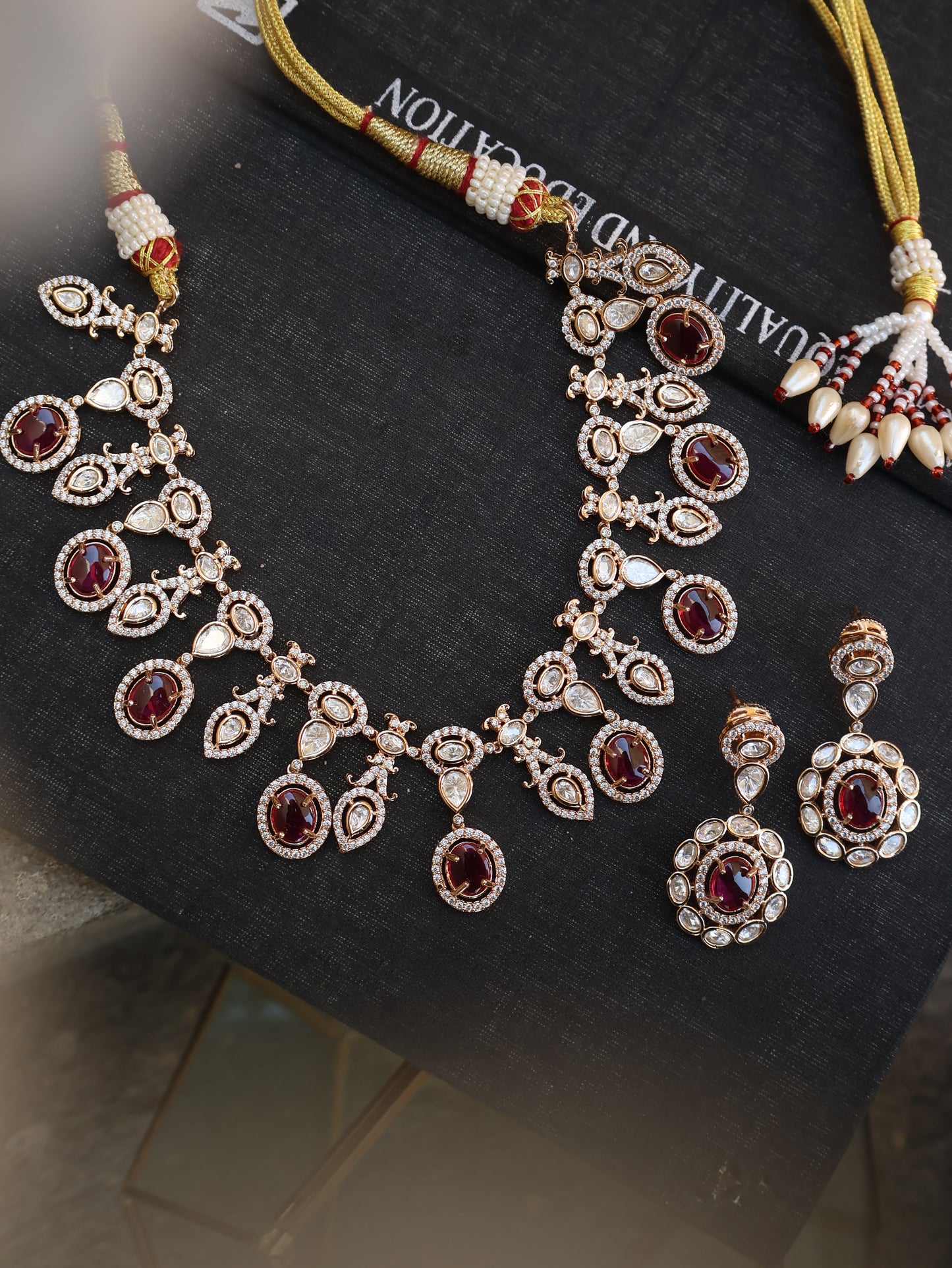Kaashvi Red Polki Necklace Set