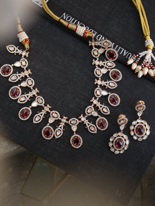 Kaashvi Red Polki Necklace Set