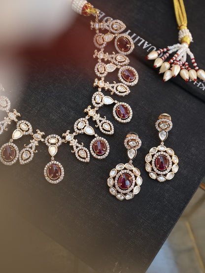 Kaashvi Red Polki Necklace Set