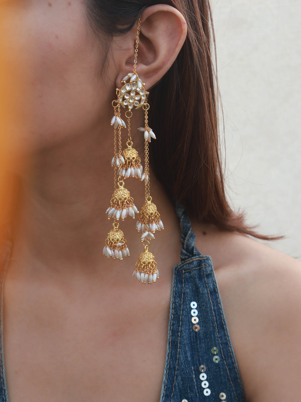 Migah Kundan Jhumka Long Earrings
