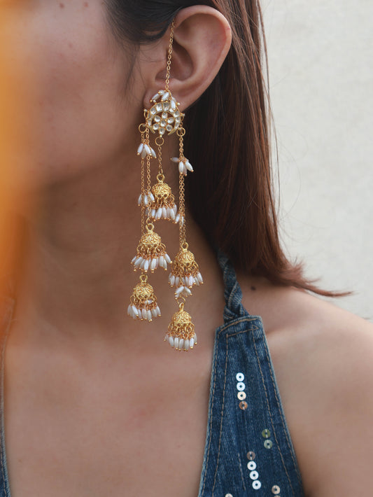 Migah Kundan Jhumka Long Earrings