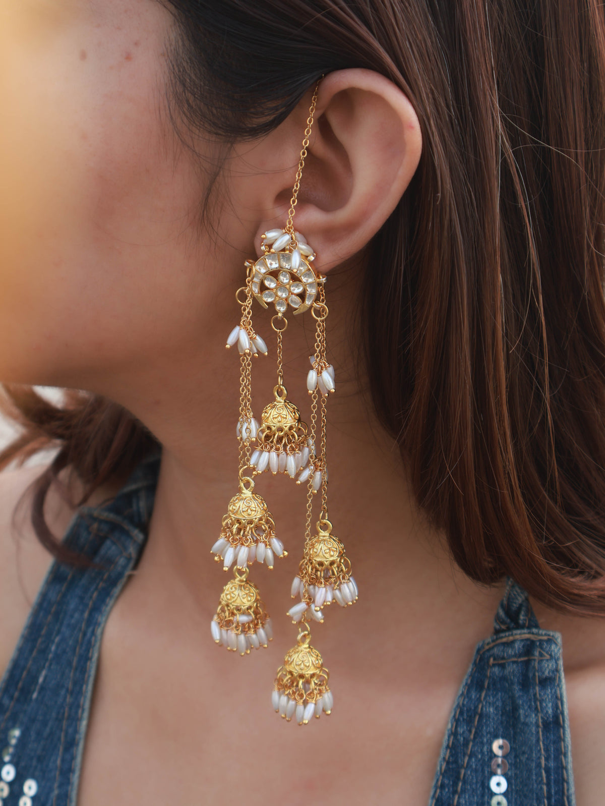 Migah Kundan Jhumka Long Earrings