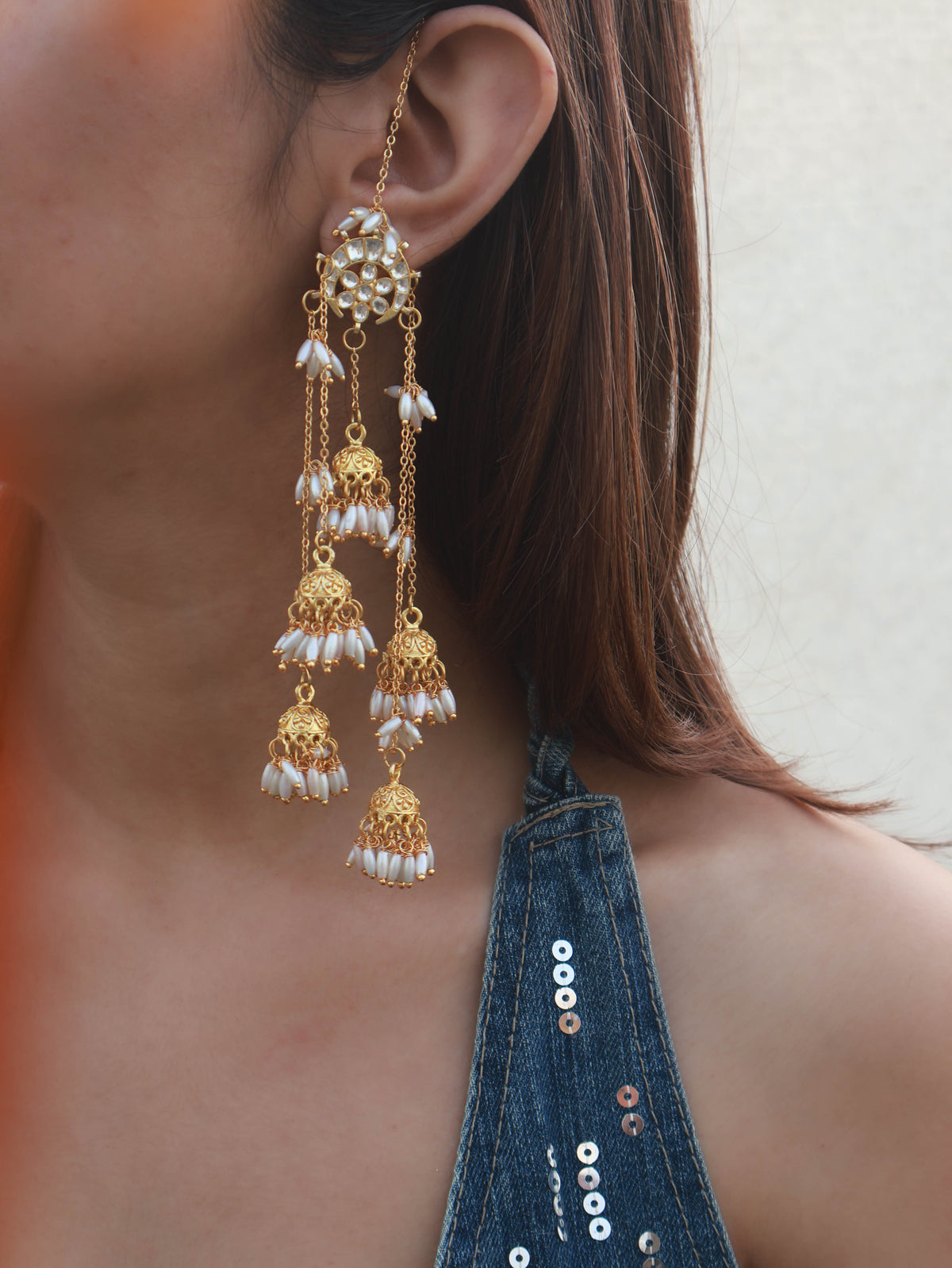 Migah Kundan Jhumka Long Earrings
