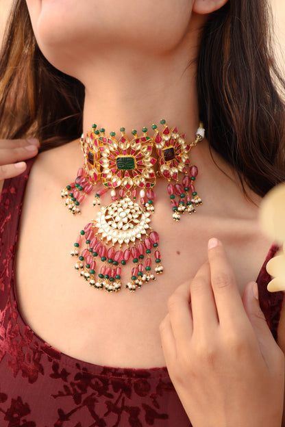 Isla Pink-Green Kundan Choker Necklace
