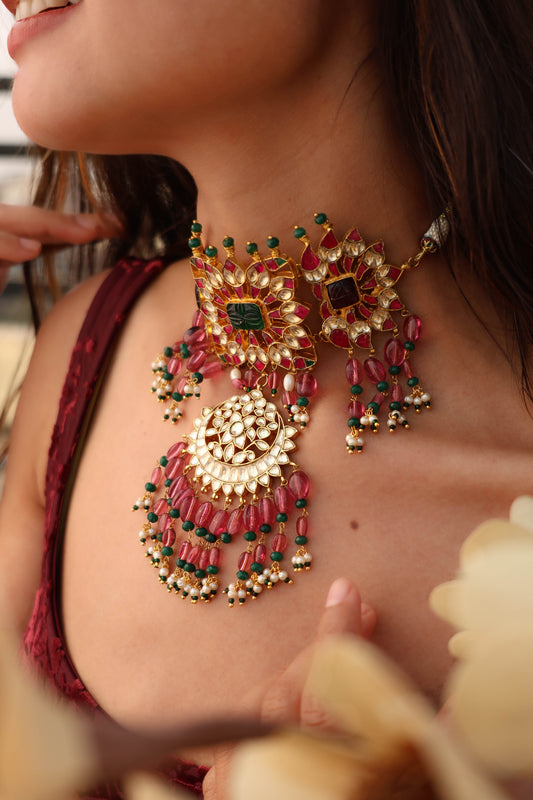 Isla Pink-Green Kundan Choker Necklace