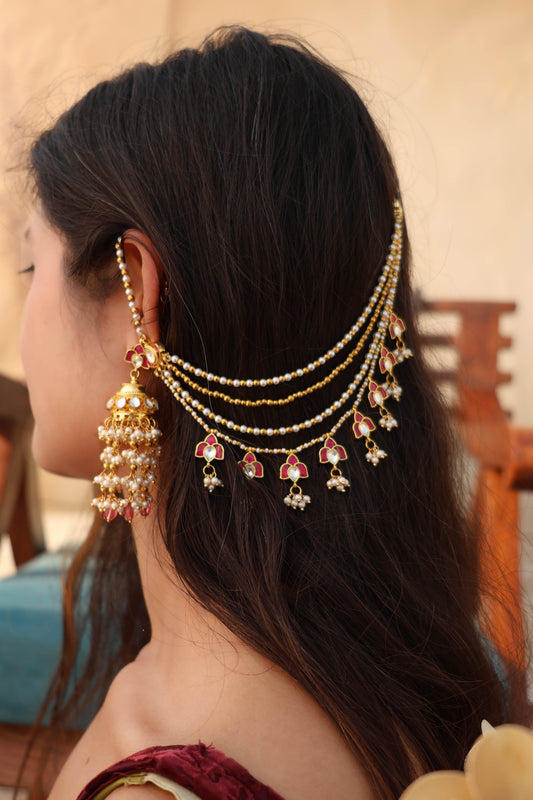Minha Pink Kundan Jhumka Earring