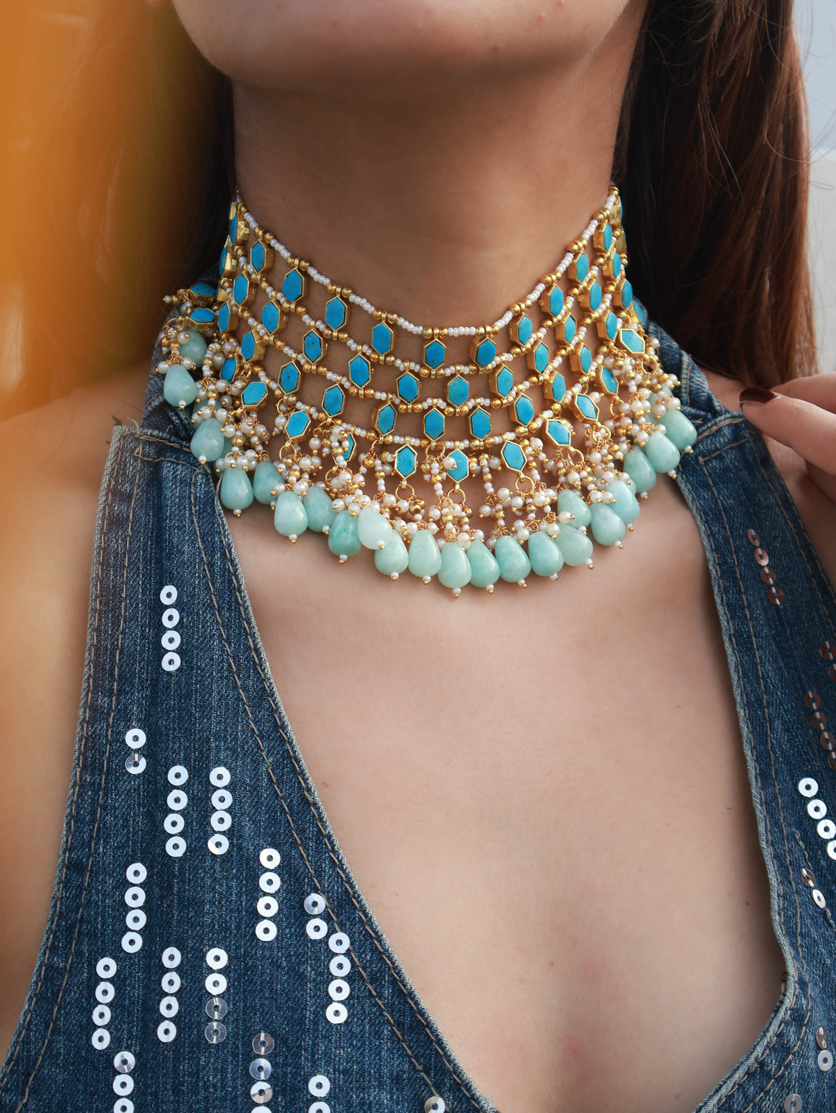 Desla Kundan Turquoise Choker Necklace