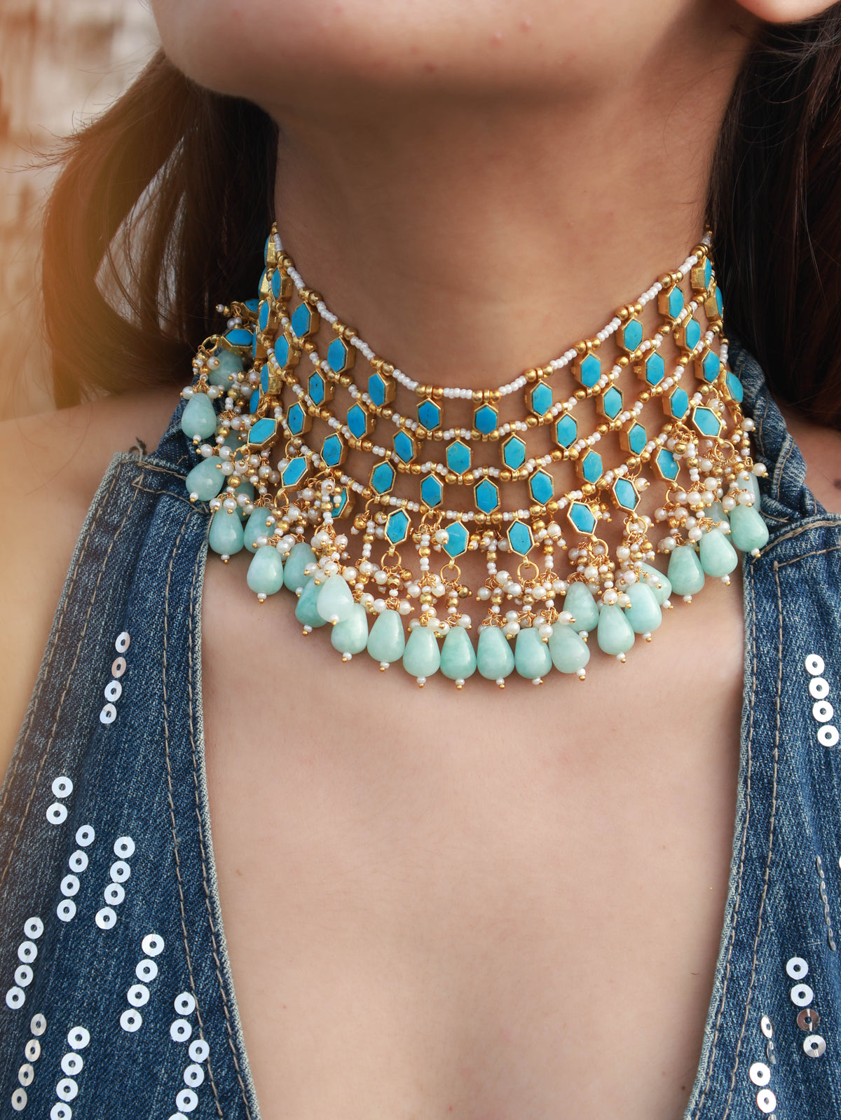 Desla Kundan Turquoise Choker Necklace