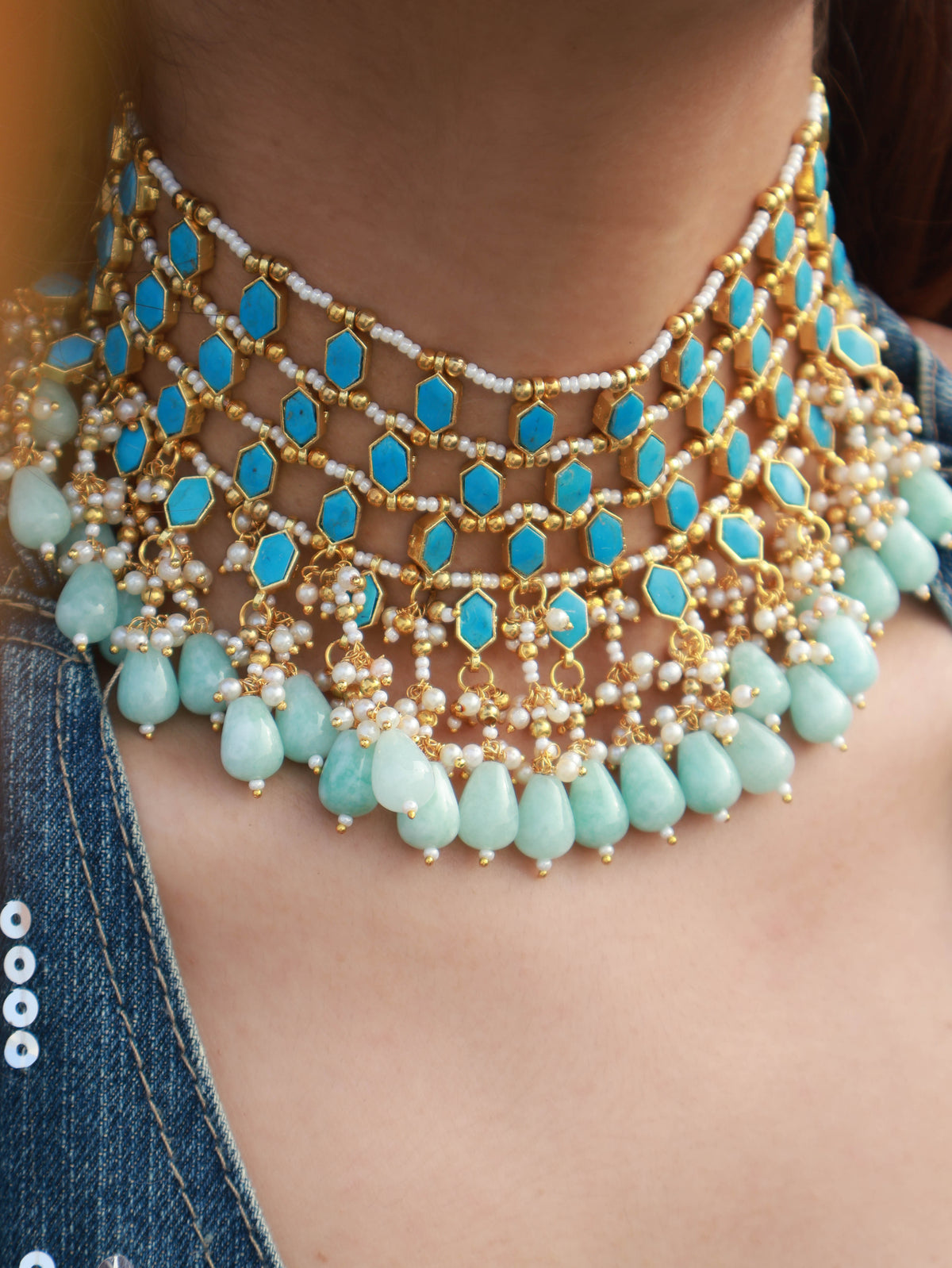 Desla Kundan Turquoise Choker Necklace