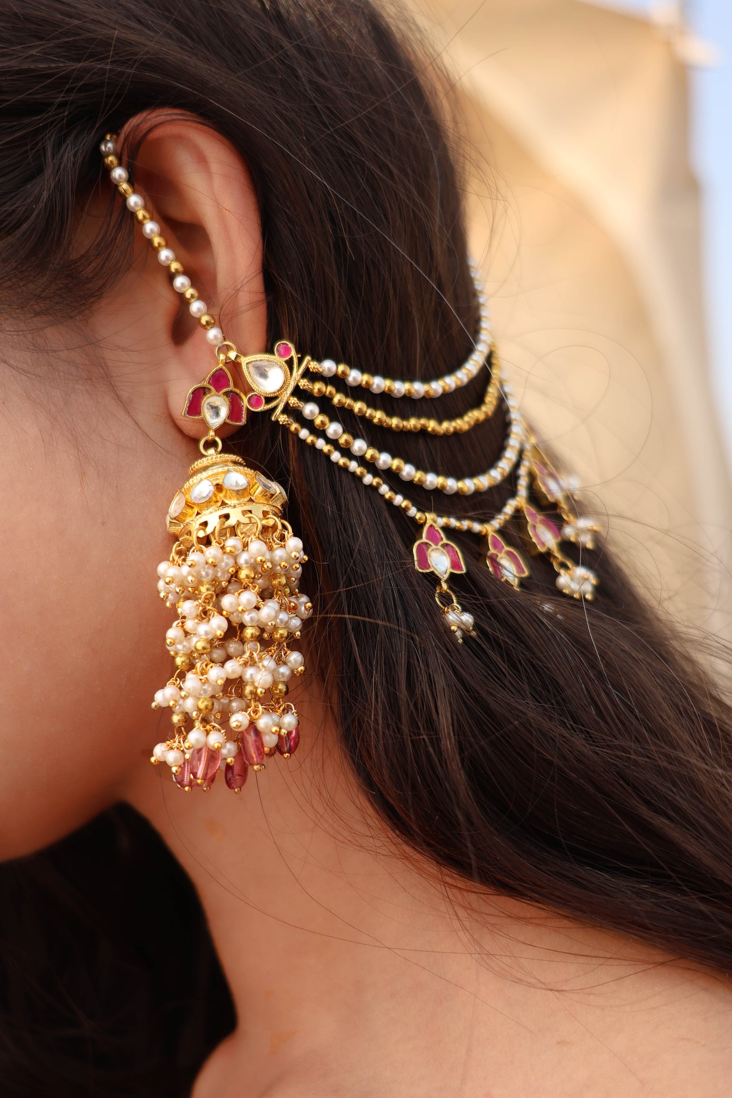 Minha Pink Kundan Jhumka Earring