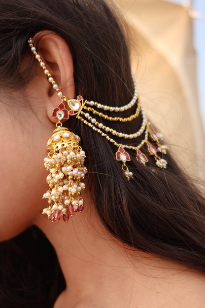 Minha Pink Kundan Jhumka Earring
