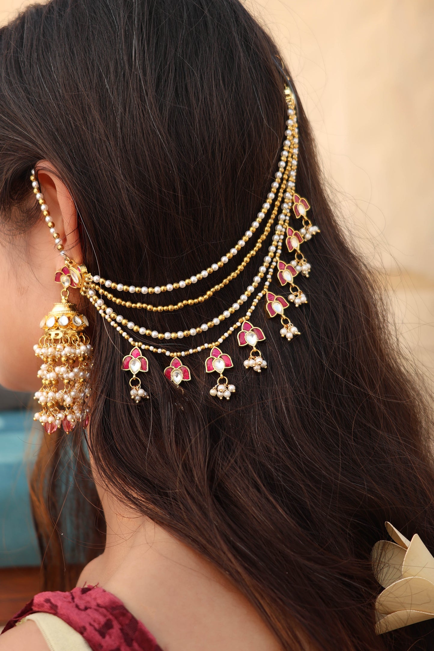 Minha Pink Kundan Jhumka Earring