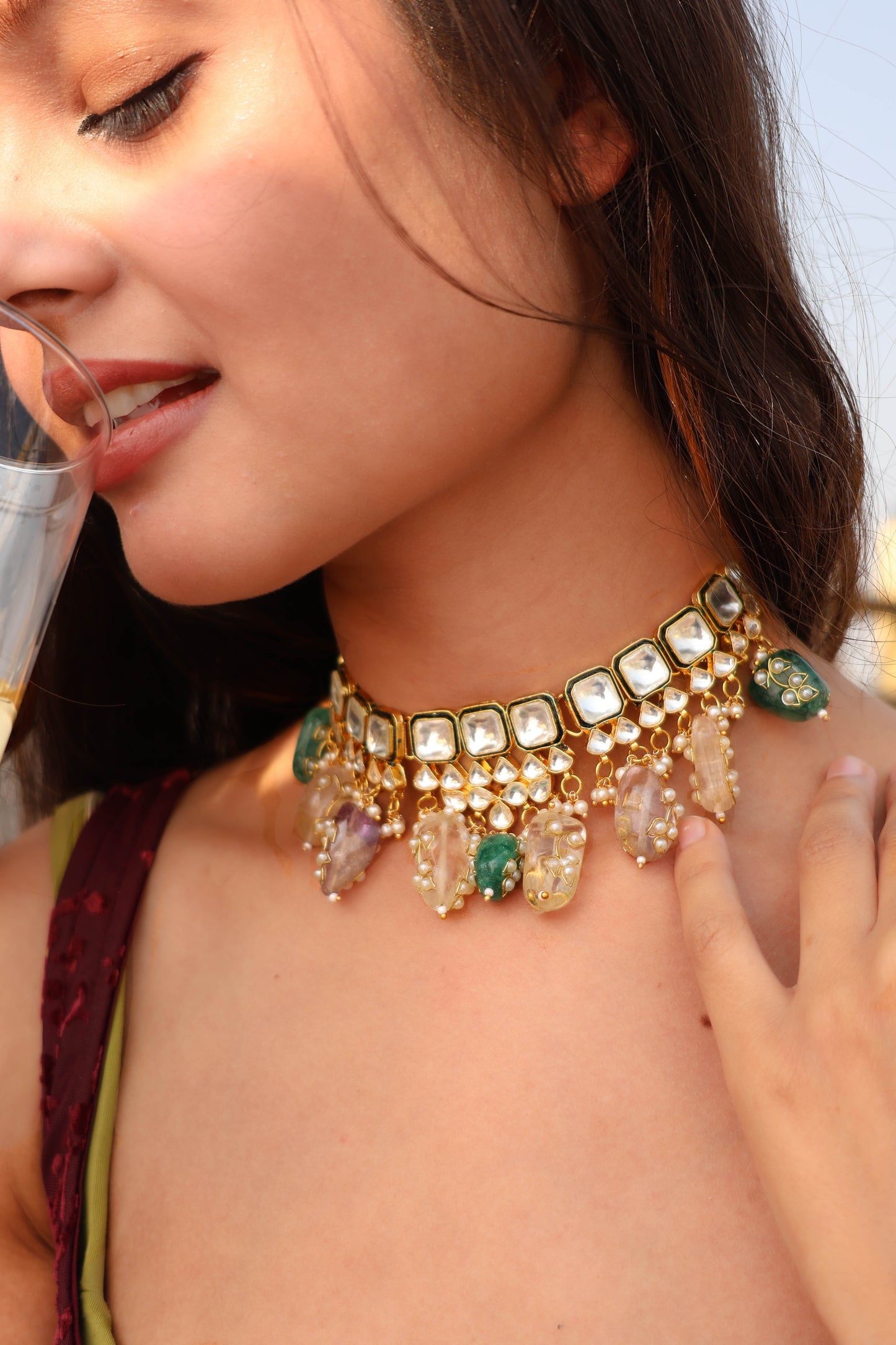 Aster Multicolored Polki Choker Necklace