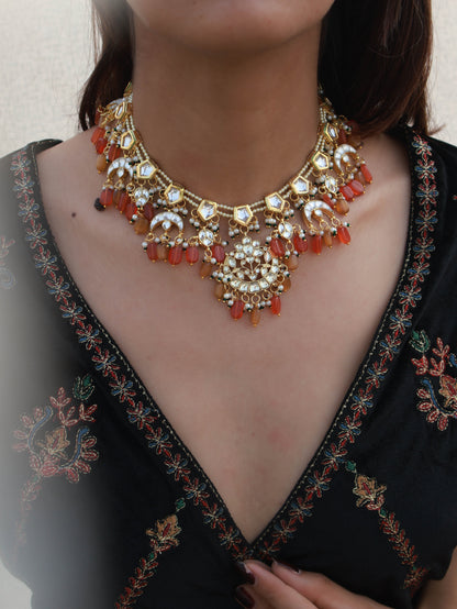 Sarika Orange Kundan Necklace