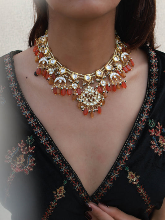 Sarika Orange Kundan Necklace