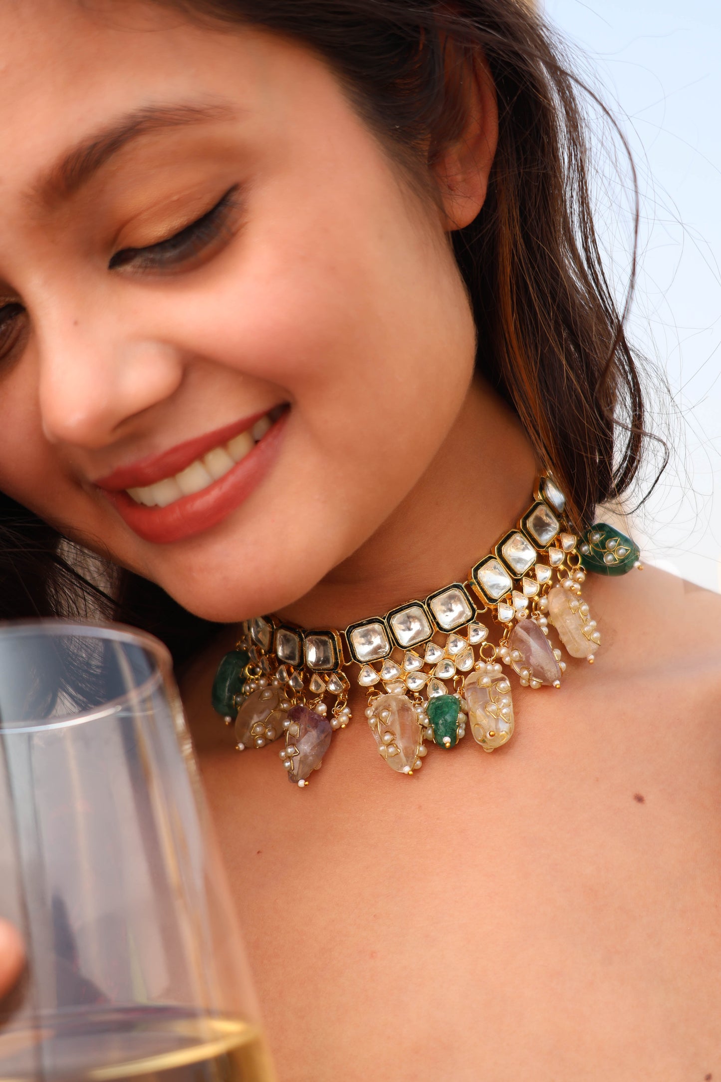 Aster Multicolored Polki Choker Necklace