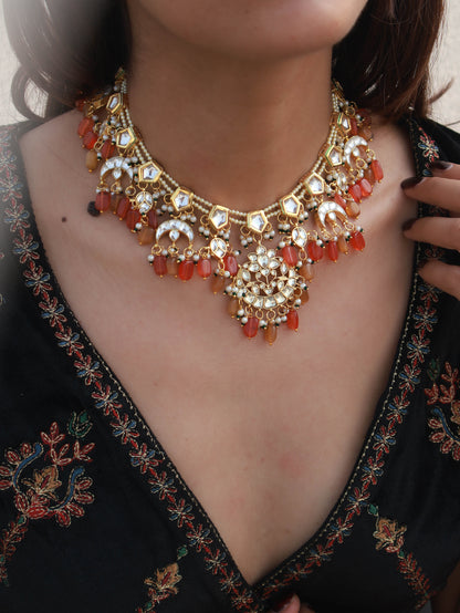Sarika Orange Kundan Necklace