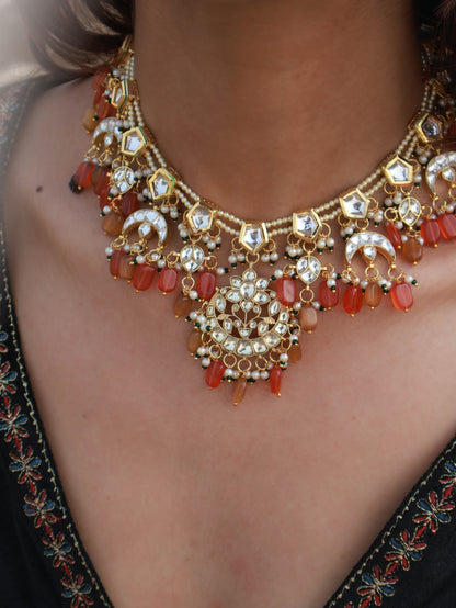 Sarika Orange Kundan Necklace