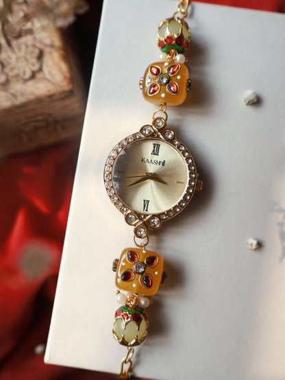 Aliyu Pearl Kundan Wrist Watch