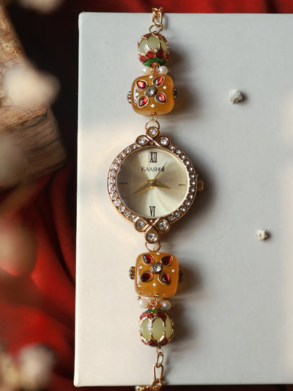 Aliyu Pearl Kundan Wrist Watch
