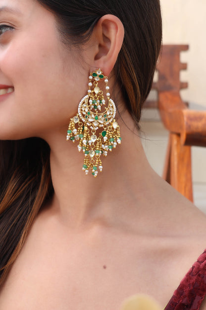 Raisa Green Kundan Chaandbaali Earrings