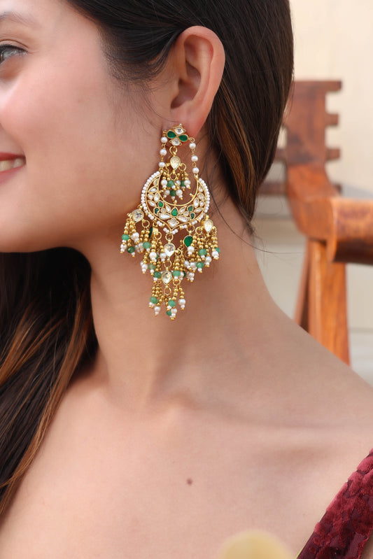 Raisa Green Kundan Chaandbaali Earrings
