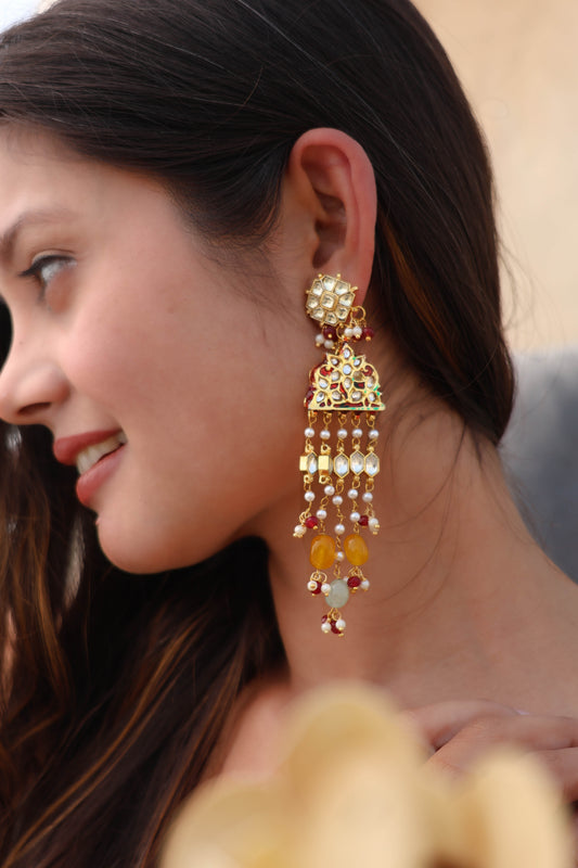 Neeja Red Kundan Earrings