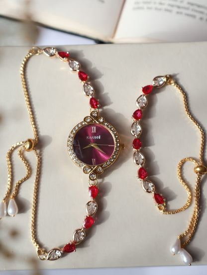 Grace Polki Wrist Watch & Bracelet Set