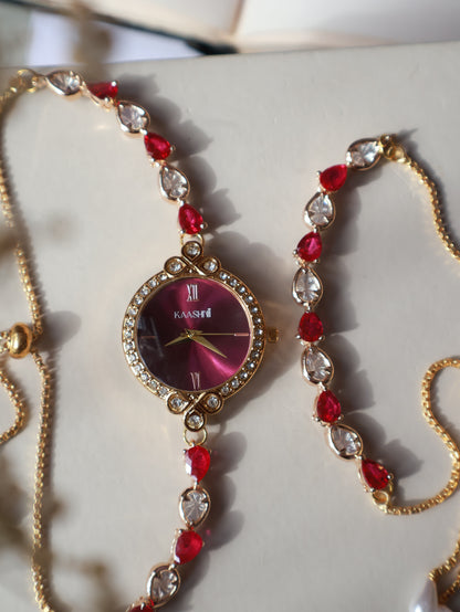 Grace Polki Wrist Watch & Bracelet Set
