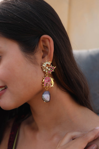 Ava Ruby Red Kundan Earrings
