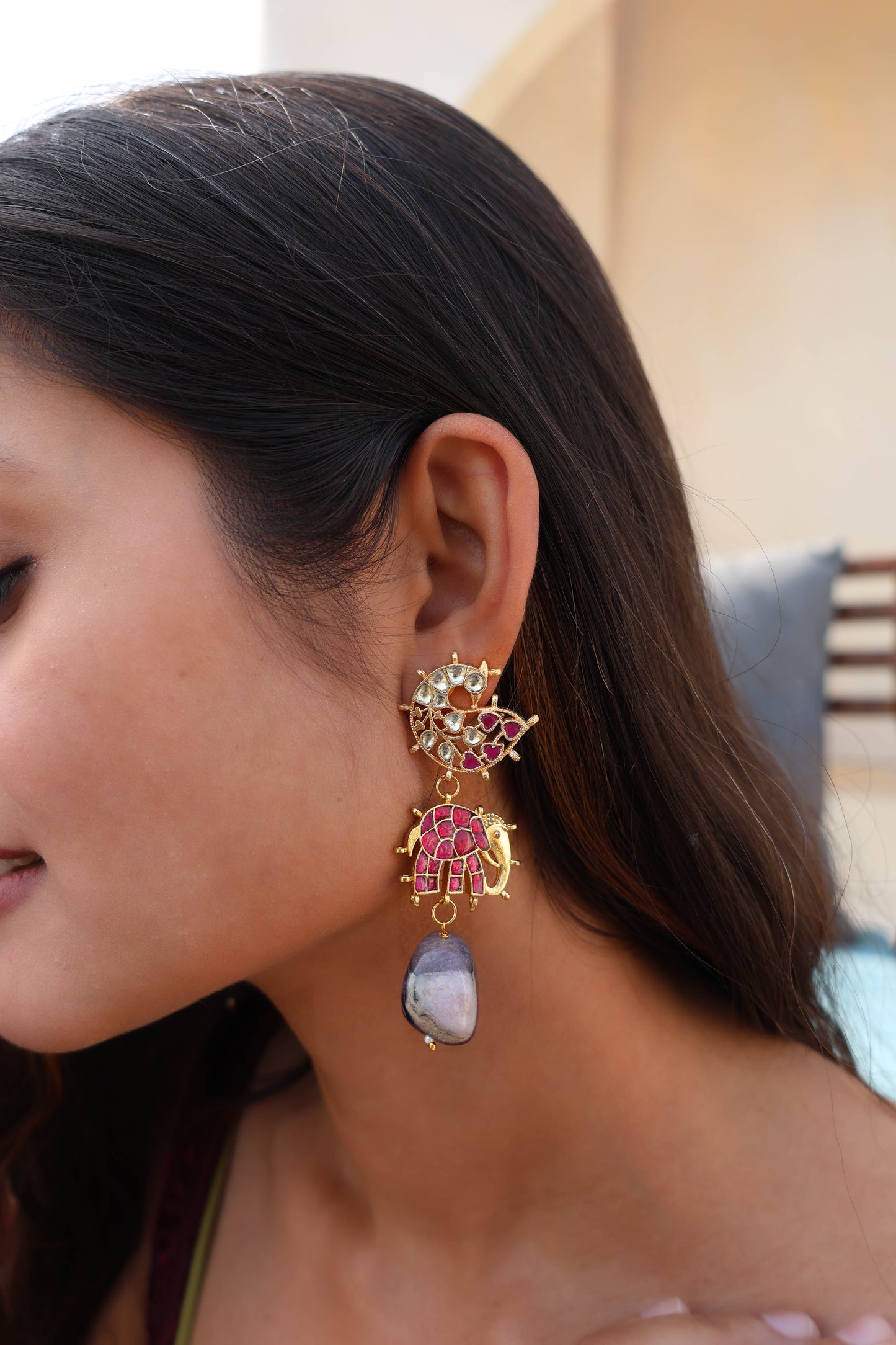 Ava Ruby Red Kundan Earrings