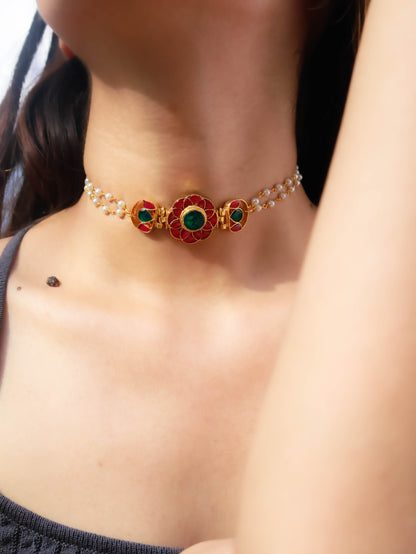 Inika Red-Green Kundan Choker Necklace