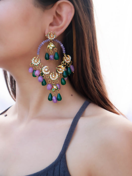 Nissa Purple Kundan Chandbali Earrings