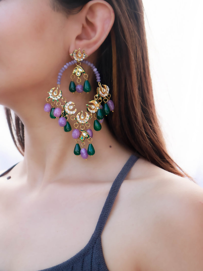 Nissa Purple Kundan Chaandbaali Earrings