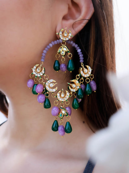 Nissa Purple Kundan Chandbali Earrings