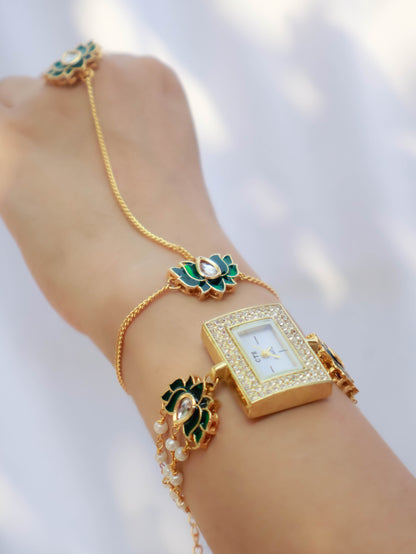 Mayflower Hathphool and Wrist Watch Kundan Set