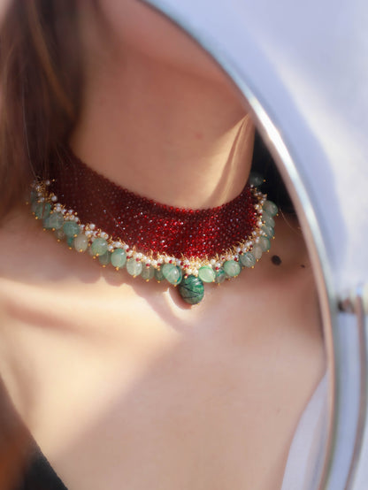 Quesa Red-Mint Choker Necklace