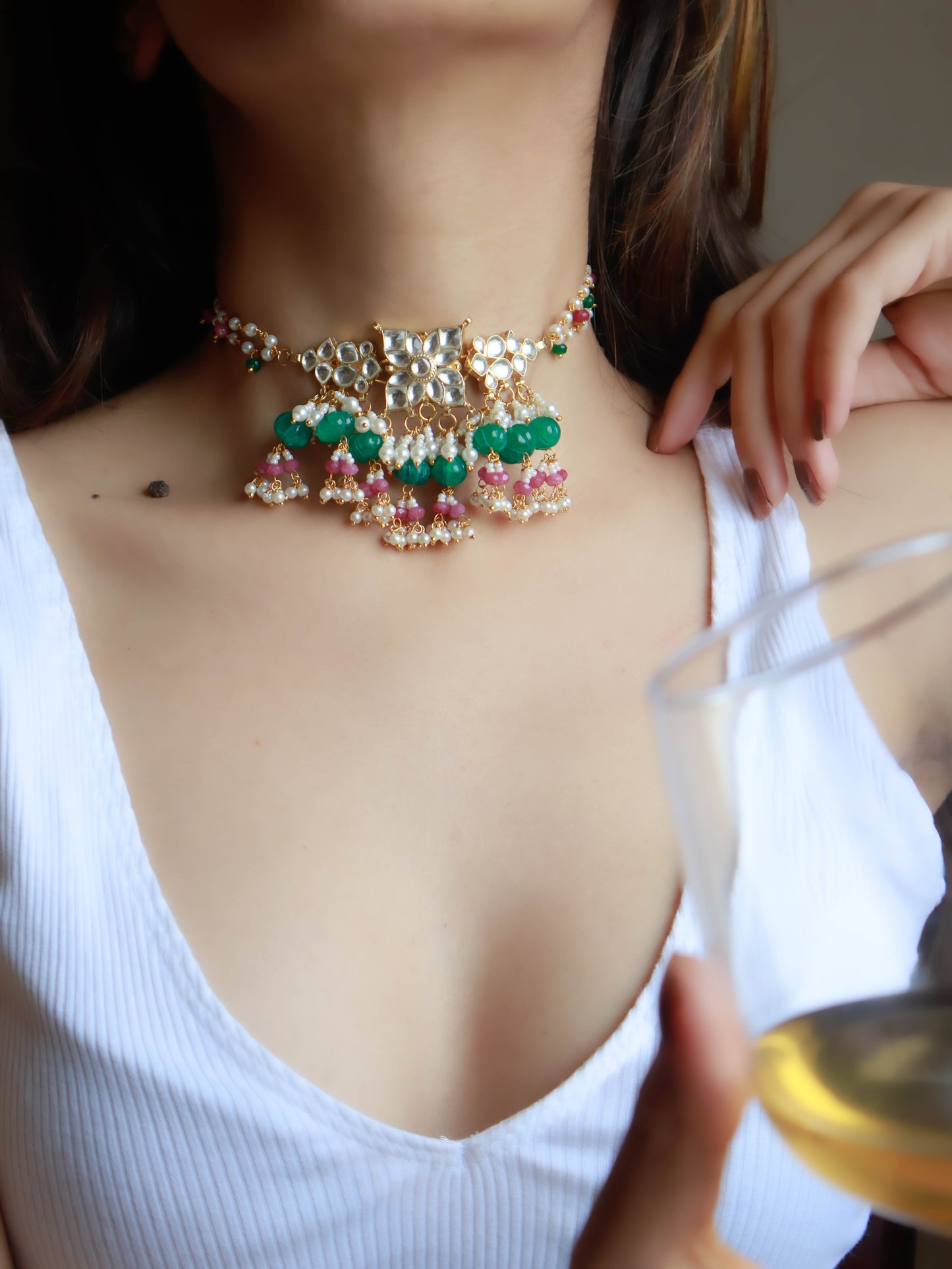 Orsola Green Kundan Choker Necklace