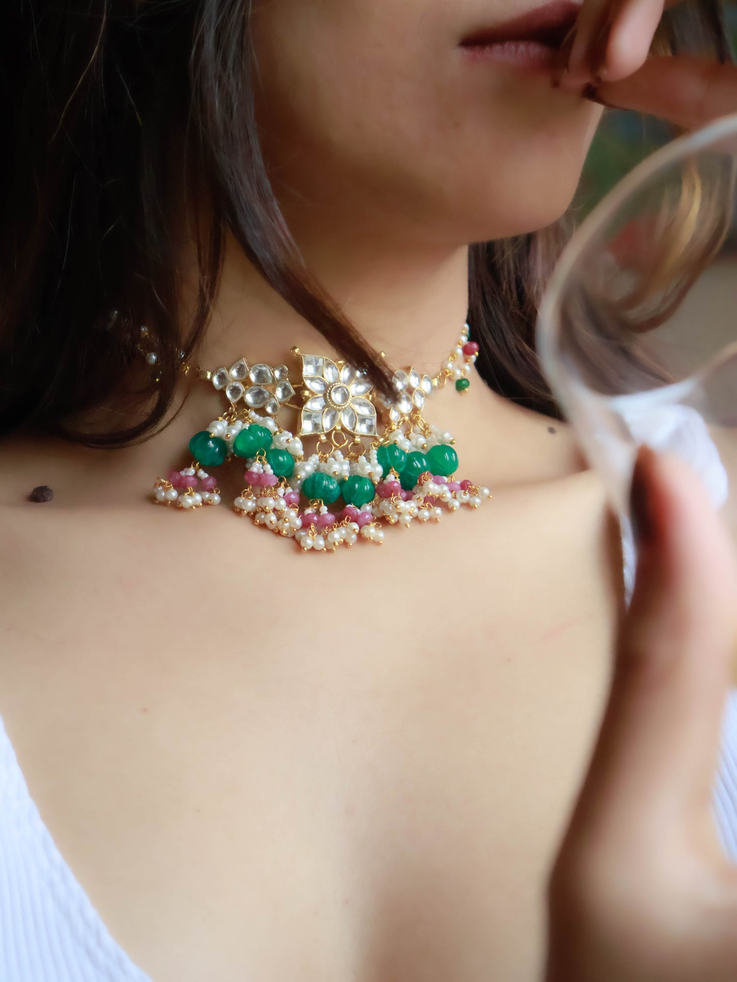 Orsola Green Kundan Choker Necklace