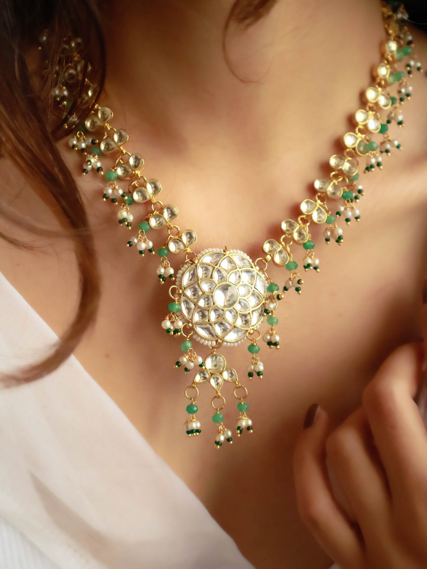 Lorah Mint Green Kundan Necklace